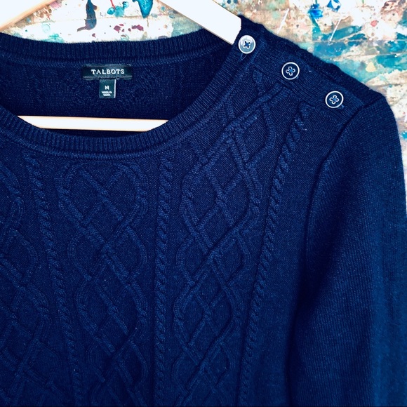 Talbots Sweaters - Navy Blue Talbots Cable Knit Crew Neck Sweater Med